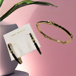 Tory Burch Black and Gold Bangle and earrings Set